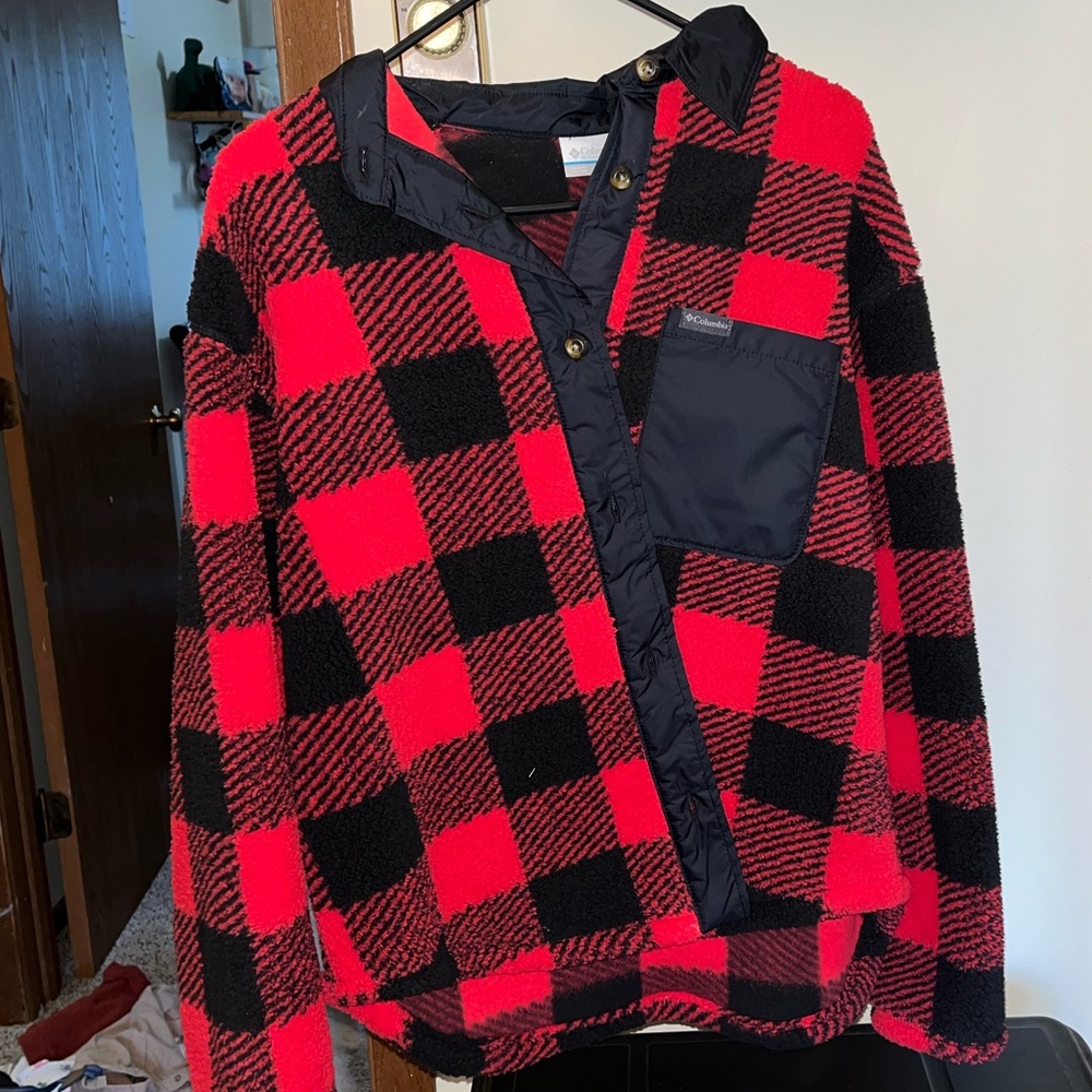 Red Columbia Flannel Sweater Jacket